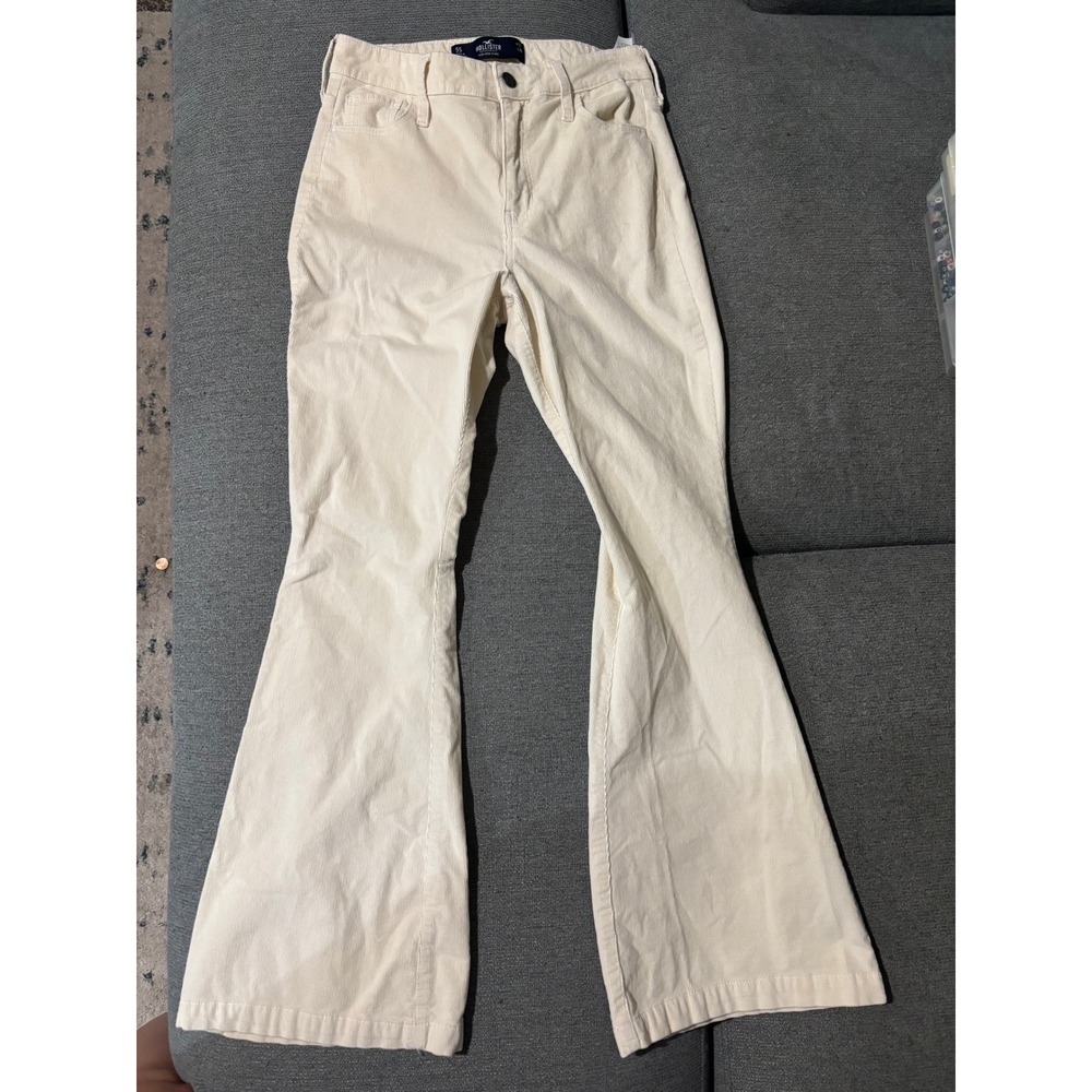 Hollister High Rise Flare Corduroy Pants Cream Off White 5S W27 L30